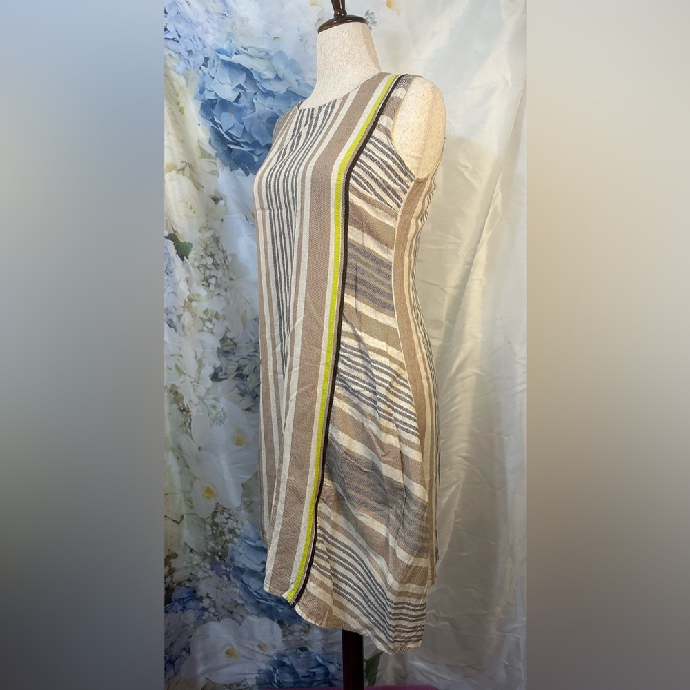 W Unique Asymmetrical Striped Dress in Beige and Black